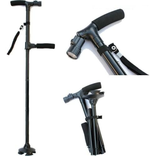 Double Handle Collapsible Telescopic Cane Folding Crutch LED Lightweight Safety Hiking Walking Stick Gifts for The Elder Parents