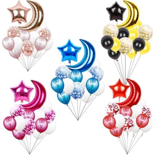 14pcs/set Pearl Latex Confetti Balloon Stars and moon Foil Balloon Wedding Birthday Party Eid al-Fitr Decoration Kids Toy
