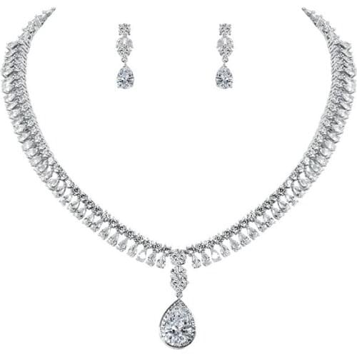 WEIMANJINGDIAN Elegant Teardrop Cubic Zirconia Tennis Necklace and Earring Wedding Jewelry Set for Women Party