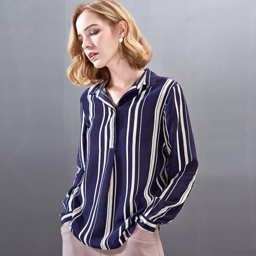 Womens Blouses and Tops Silk white blue striped Office Formal Casual Shirts Plus Large Size Spring Summer Sexy Haut Femme