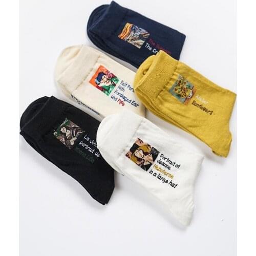 Women Fashion Cotton Art Oil Painting Socks Winter Warm Socks Novelty Spring Autumn Winter Womens Socks