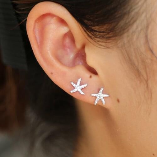 Drop shipping summer beach collection cute sea star girl gift earring 925 sterling silver anti allergy classic simple lovely