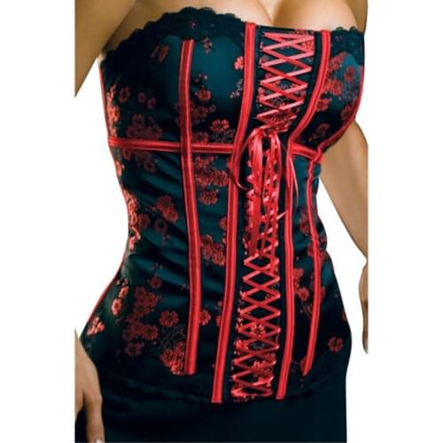 High Quality Black Brocade corset chinese tradition embroider plum blossom corset red bride corset woman lace up corset