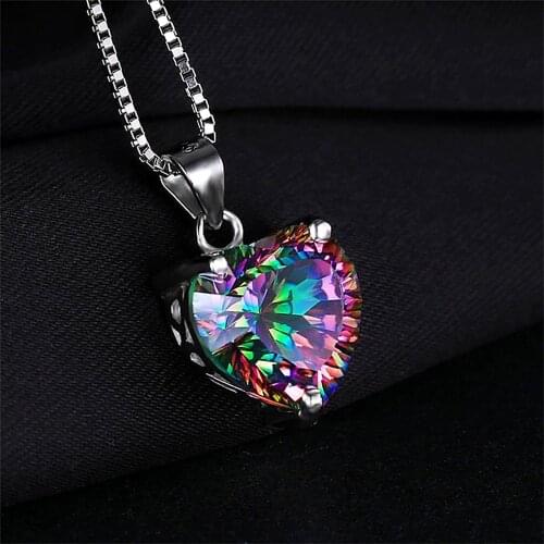 Small heart multicolor crystal pendant necklaces for women gemstone zircon diamonds white gold silver color choker jewelry gift