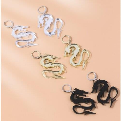 1Pair 2020 Chinese Dragon Pendant Earrings for Women Punk Acrylic Animal Circle Hoop Earings Girl E594