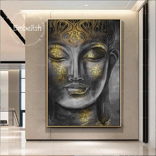 1 Pieces Modern Home Decor Wall Art Pictures For Living Room Golden Buddha Statue HD Canvas Oil Painting Bedroom Fashion Posters