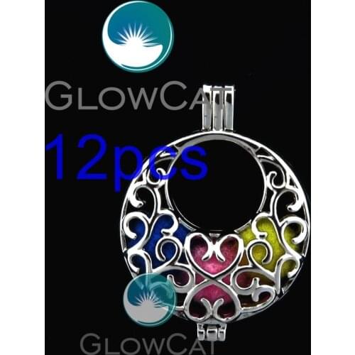 12x R-K101 Round Flower Design Beads Cage Jewelry Making Essential Oil Diffuser Silver Oyster Pearl Cage Locket Pendant