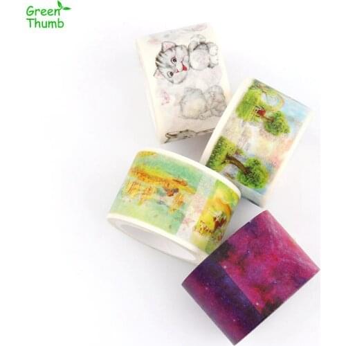 2pcs 3cm*7m Colorful Masking Tape Starry Sky Elf Landscape Illustration Cat Decorative Paper DIY Craft Notebook Gift Decor