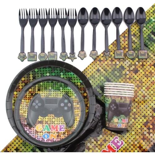 31Pc/Set Game Controller Theme Disposable Tableware Baby Birthday Decoration Shower Spoon Tablecloth Plate Napkin Party Supplies