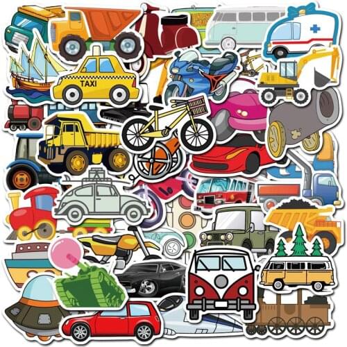 40 PCS Transportation Cartoon Stickers DIY Skateboard Guitar Laptop Luggage Fridge Phone Decal Graffiti Sticker Kid Classic Toy