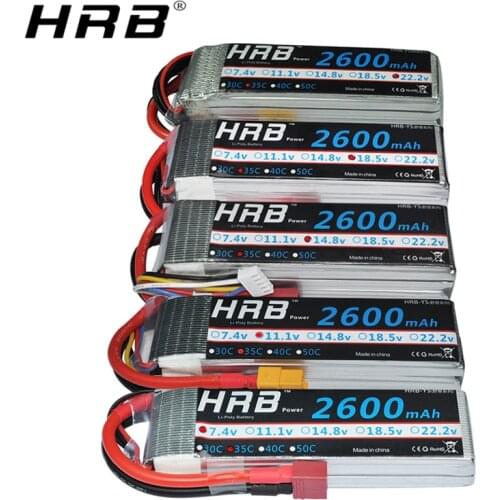 HRB Lipo Battery 2600mah T Dean 2S 3S 7.4V 35C XT60 Plug 11.1V 14.8V 18.5V 22.2V For Airplane Helicopter Drone RC Parts 4S 5S 6S