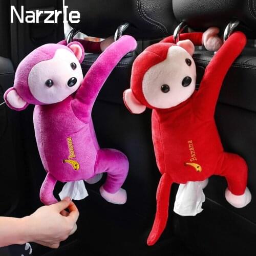 Car Tissue Box Creative Cute Monkey Hanging Paper Napkin Tissue Box Cover Holder Portable Paper Box Car Accessories Decoration