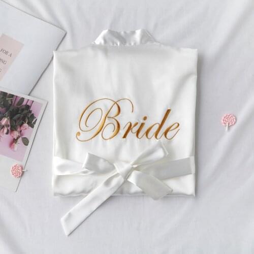 White Bride Bridesmaid Embroidery Robe Womens Wedding Kimono Sleepshirts Pajamas M-XL Spring Nightgown Bath Gown Sleep Sleepwear