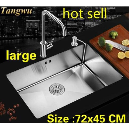 Free shipping Apartment large luxury kitchen manual sink single trough standard 304 stainless steel hot sell 720x450 MM