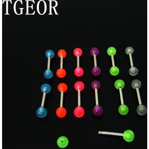 Free shipping wholesale glow in the dark earring 100pcs 1.0*6*3/3mm acrylic barbell tragus ear piercing