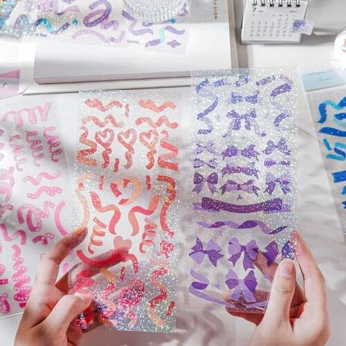 Shiny colorful bias ribbon laser dazzling stickers goo card handbook thermos diy decorative waterproof stickers