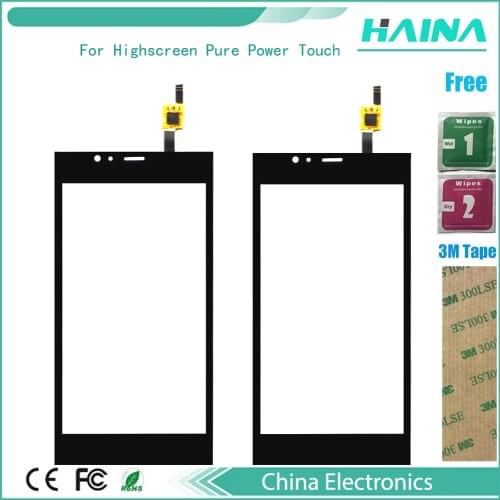 Black color with Touchscreen Sensor For Highscreen Pure Power Touch screen display Panel Repair Part Free Shipping Tape