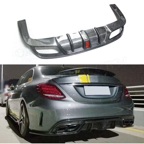 C Class Carbon Fiber Rear Bumper Lip Light Diffuser with light for Mercedes Benz W205 C200 C300 C63 AMG 2015-2019