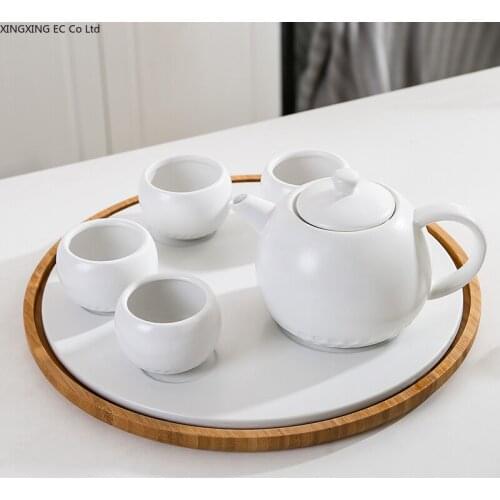 Japanese-style Household Living Room Tea Set Set Ceramic Tea Cup Set A Pot of Four Cups Simple Teapot Set Household Items