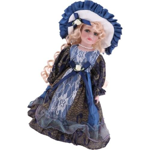 Elegant Girls Ceramics Doll w. Wood Stand For Victorian Porcelain Doll