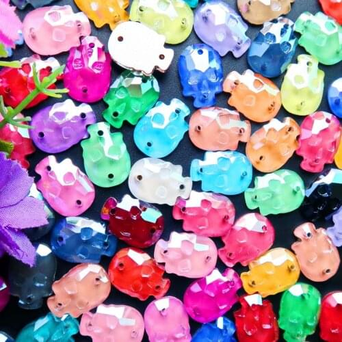 Skull shape jelly candy color glass crystal 14mm 18mm 20pcs/p Sew on rhinestone crystals beads garment shoes bags diy trimming