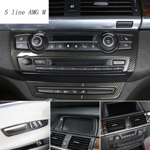Carbon Fiber For BMW E70 E71 E72 X5 X6 SAV Interior Air Conditioning AC CD Panel Navigation Cover Trim Stickers Auto Accessories