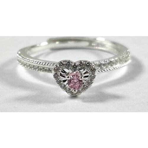 Sweet Heart Zircon Rings Fashion Silver Color Pink CZ Crystal Engagement Wedding Ring Bridal Jewelry Anniversary Party Gifts