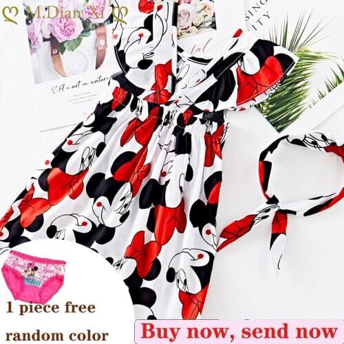 3pcs Summer Toddler Infant Baby Girl Cotton Casual Outfits Sets Cartoon Minnie Dress+minnie Underwear+Headband Cute Baby Clothes
