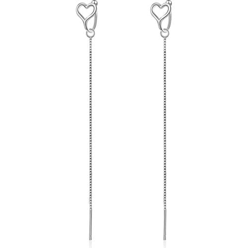 Korean 925 Sterling Silver Hollow Love Heart Ear Clip for Women Girl on Earrings No Pierced Jewelry Long Tassel Ear Clips Gift