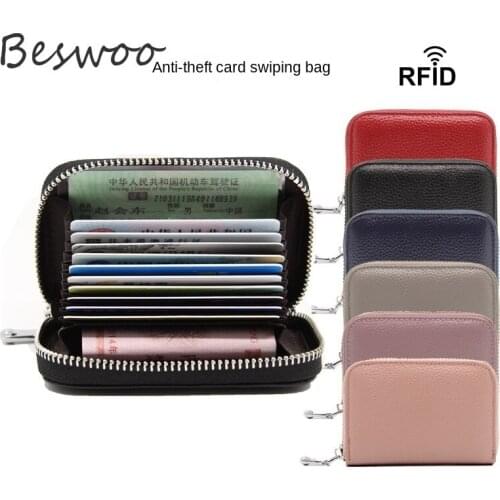 Genuine Leather Card Holder Wallet Anti-theft and Anti-scanning clip Clutch Women Wallets Men Walet Pocket Unisex Money Purses