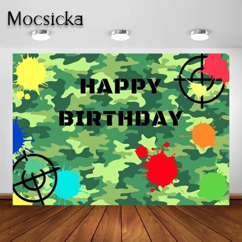 Mocsicka Camouflage Soldier Shooting Game Backdrop for Birthday Party Decorations Photo Background for Photo Studio Photoshoot