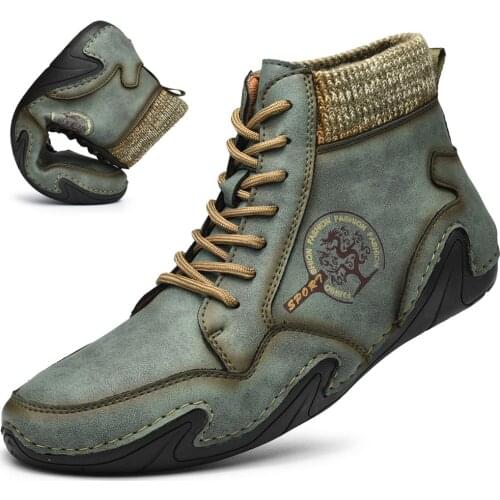 Men Casual Shoes Lightweight Moccasins New Men Fashion Leather Sock Ankle Boots Comfortable Loafers Classic Outdoor Mens Boots