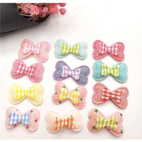 40pcs/lot 3*2cm bowknot padded patches appliques for headwear decoration handmade hair clip accessories