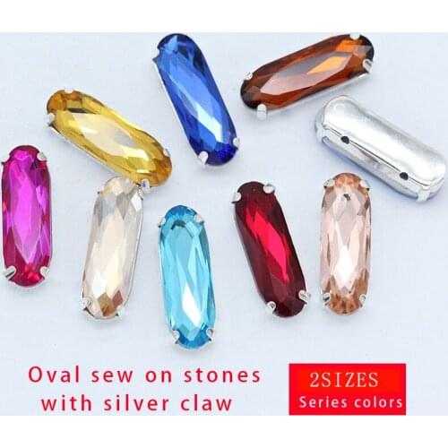 5x15mm 7x21mm oval sew on flatback glass stone sewing crystal rhinestone silver base button beads craft DIY garment jewels shoes