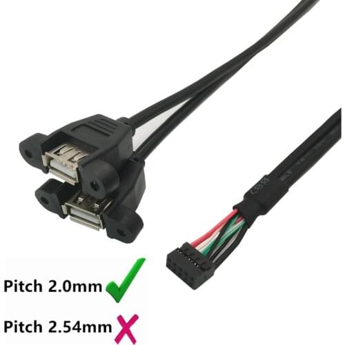 PC Case Internal Dupont 9pin to 2-port USB Type A Female Screw Lock Panel Mount Cable 30CM