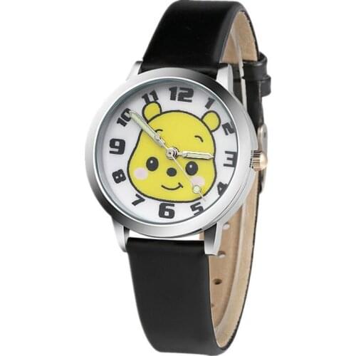 Boy girl casual watch cute yellow cartoon bear child quartz clock simple leather design kids student watch relogio