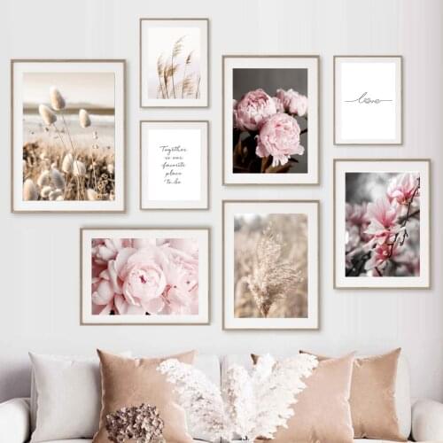 Pink Peony Flowers Dandelion Reed Quotes Wall Art Canvas Painting Nordic Posters And Prints Wall Pictures For Living Room Decor