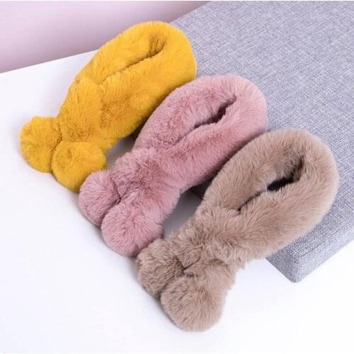 Winter Kids Fur Scarf Children Faux Rabbit Soft Neck Ring Warmer Baby Fur Ball Scarves For Children Girls Boys
