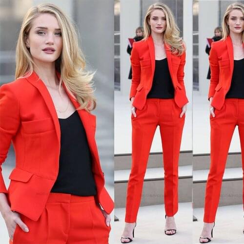 Formal Red Women Holiday Tuxedos Slim Fit High Waist Mother of the Bride Pants Suits Prom Evening Guest Wedding Wear 2 Pieces