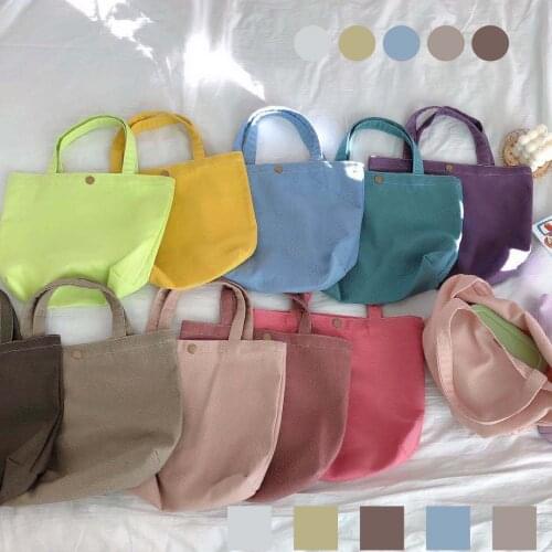 New Candy Color Small Handbag Cotton Tote Lunch Food Folding Pouch Women Kids Travel Ecobags Shopping Bag