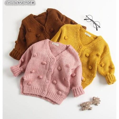 Baby Girl Sweater Autumn Winter Pompom Infant Toddler Kids Girls Cardigan Jacket Soft Woolen Cardigan For Girl Boys Sweater 1-3Y
