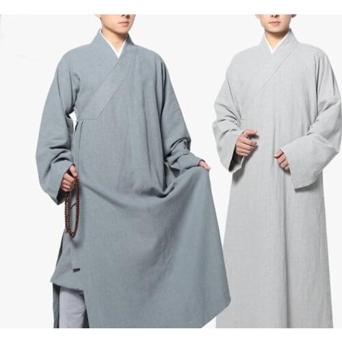 UNISEX high quality ramie zen buddhist gown lay meditation uniforms buddha robe clothing shaolin monks kung fu suits khaki