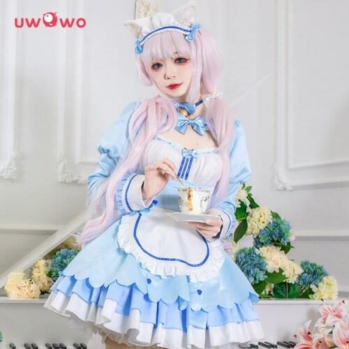UWOWO Game NEKOPARA vol.4 Vanilla Maid Dress Cosplay Costume Cute Blue Dress Women Girl Outfits