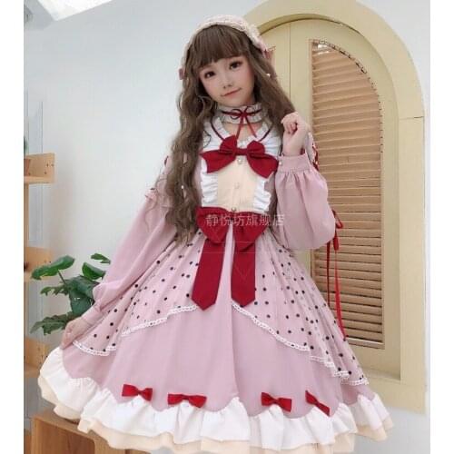 Palace princess sweet lolita dress vintage falbala cute bowknot high waist victorian dress kawaii girl gothic lolita op loli cos