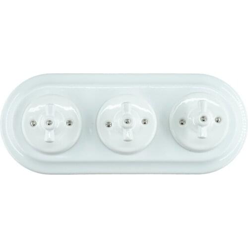 Flush-mounting Porcelain Lighting Switch Triple Electrical Wall Switches 240V,16A with Frames