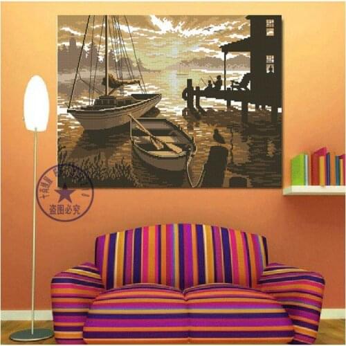 Top Quality lovely counted cross stitch kit sunset fishing boat on the lake DIM 35108