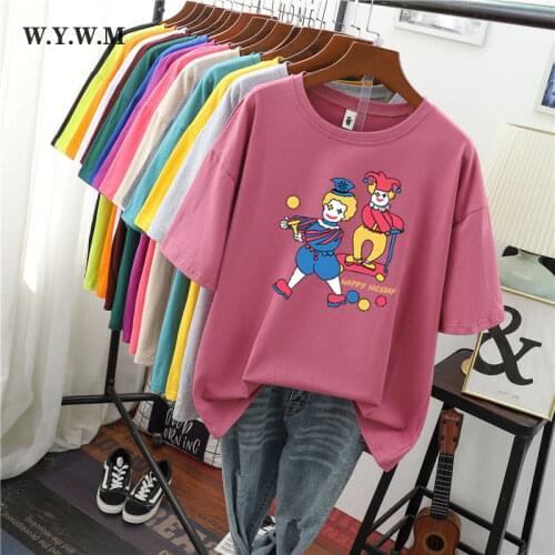 WYWM Summer Kawaii Cartoon Printed Tshirts Women Funny Circus Clown Graphic T Shirts Oversized Casual Short Sleeve Female Tops