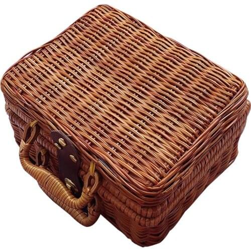 21*17*11cm Rattan Storage Box Wicker Storage Box Picnic Basket Storage Basket Vintage Suitcase Prop Box #CW