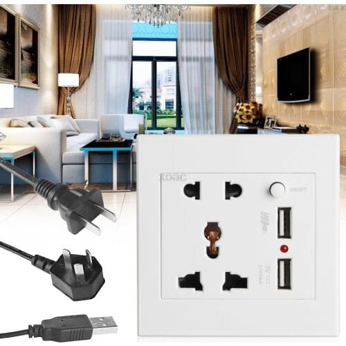 2.1A Dual USB Wall Socket Charger AC/DC Power Adapter Plug Outlet Panel w/Switch M07 dropship