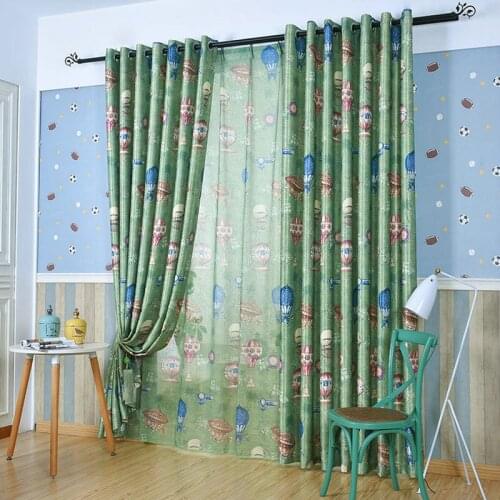 Pastoral Style Hot Air Balloon Garden Printing Blackout Curtain for Living Room Childrens Cartoon Curtains for Bedroom Kitchen